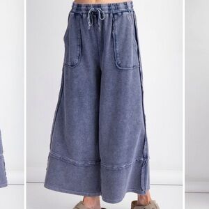 Easel Lets Chill Midnight Blue Soft Denim Pants Jeans Wide leg NEW